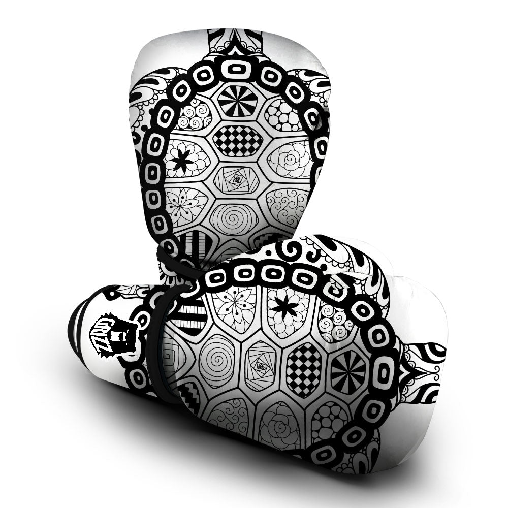 Maori Sea Turtle White And Black Print Boxing Gloves-grizzshop