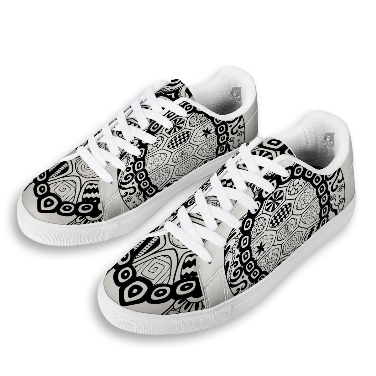 Maori Sea Turtle White And Black Print White Low Top Sneakers-grizzshop