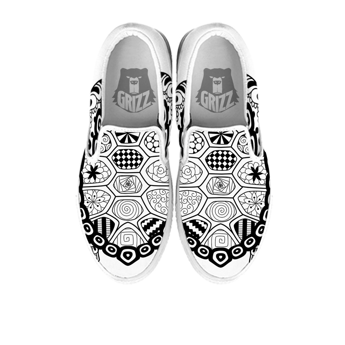 Maori Sea Turtle White And Black Print White Slip On Shoes-grizzshop