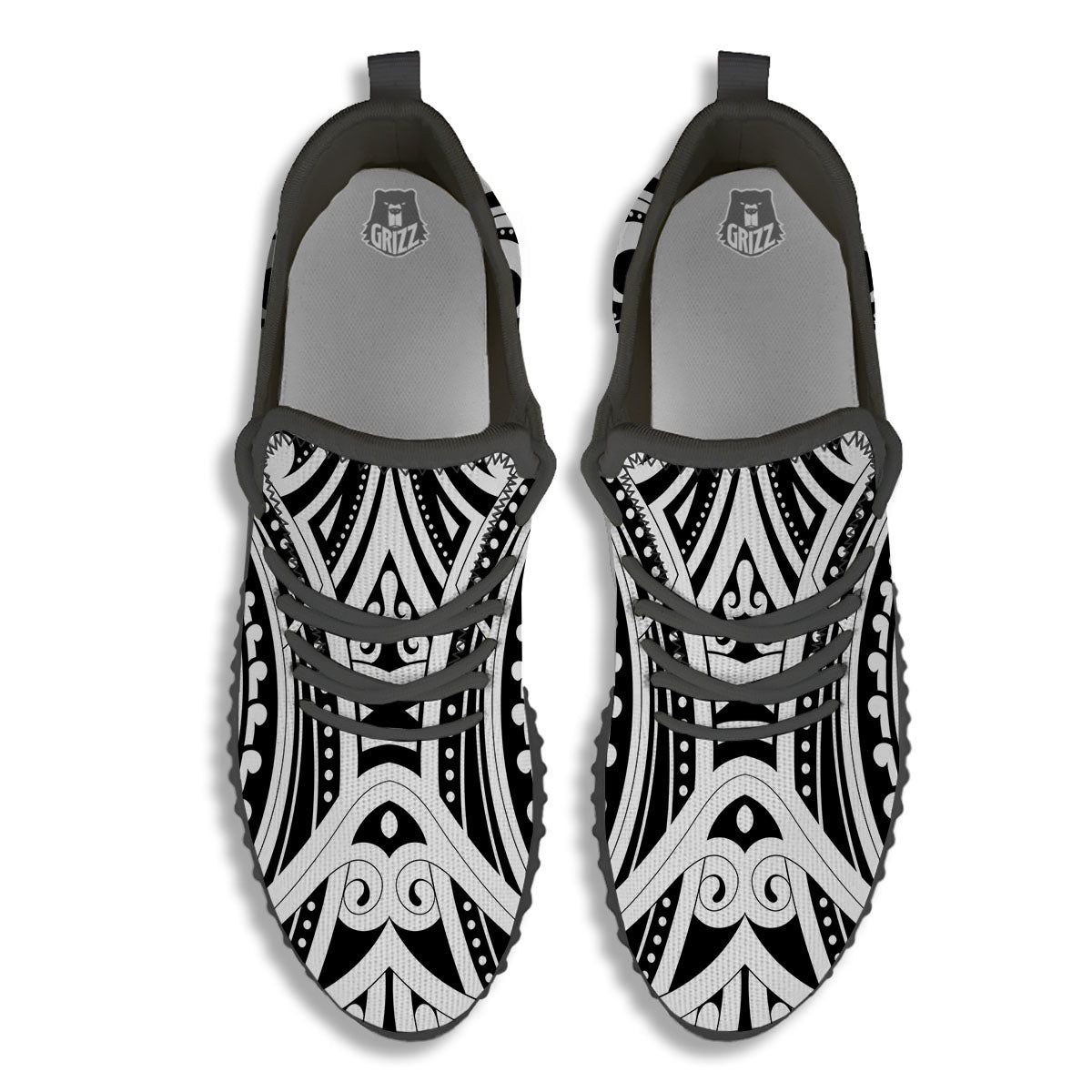 Maori Tattoo White And Black Print Black Walking Shoes-grizzshop
