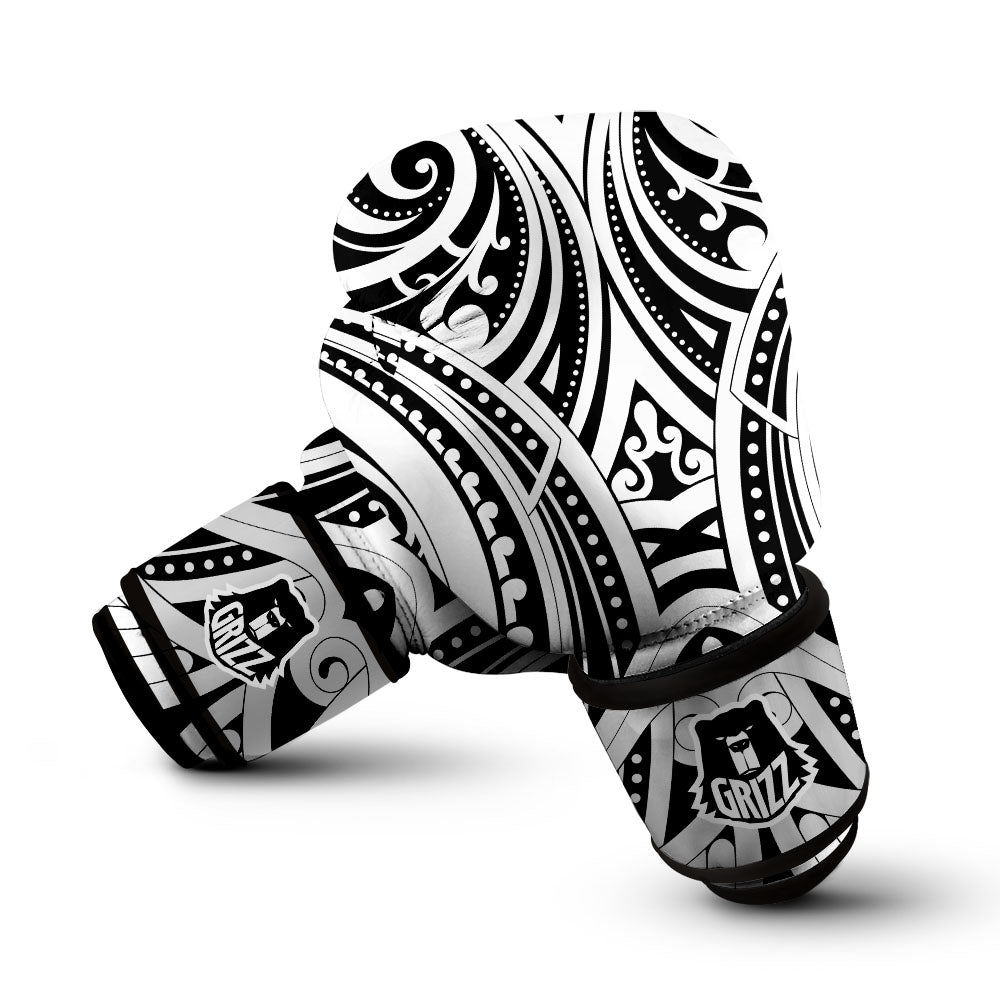 Maori Tattoo White And Black Print Boxing Gloves-grizzshop