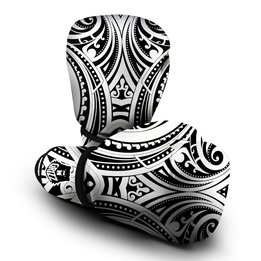 Maori Tattoo White And Black Print Boxing Gloves-grizzshop
