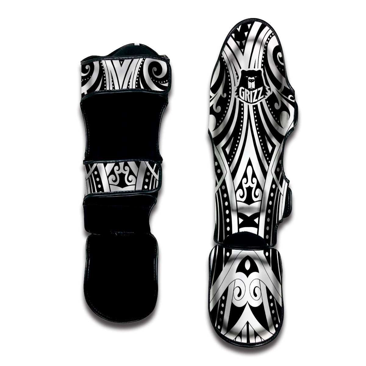 Maori Tattoo White And Black Print Muay Thai Shin Guards-grizzshop