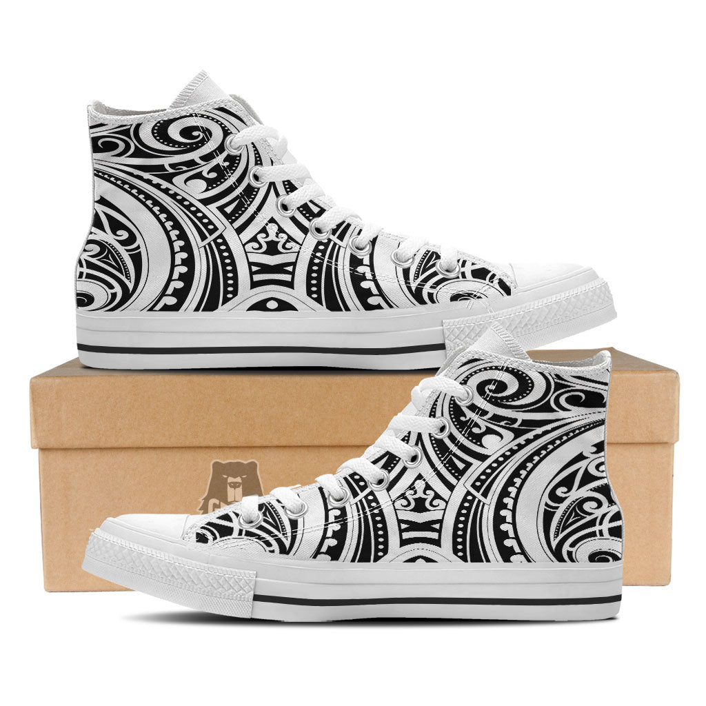 Maori Tattoo White And Black Print White High Top Shoes-grizzshop