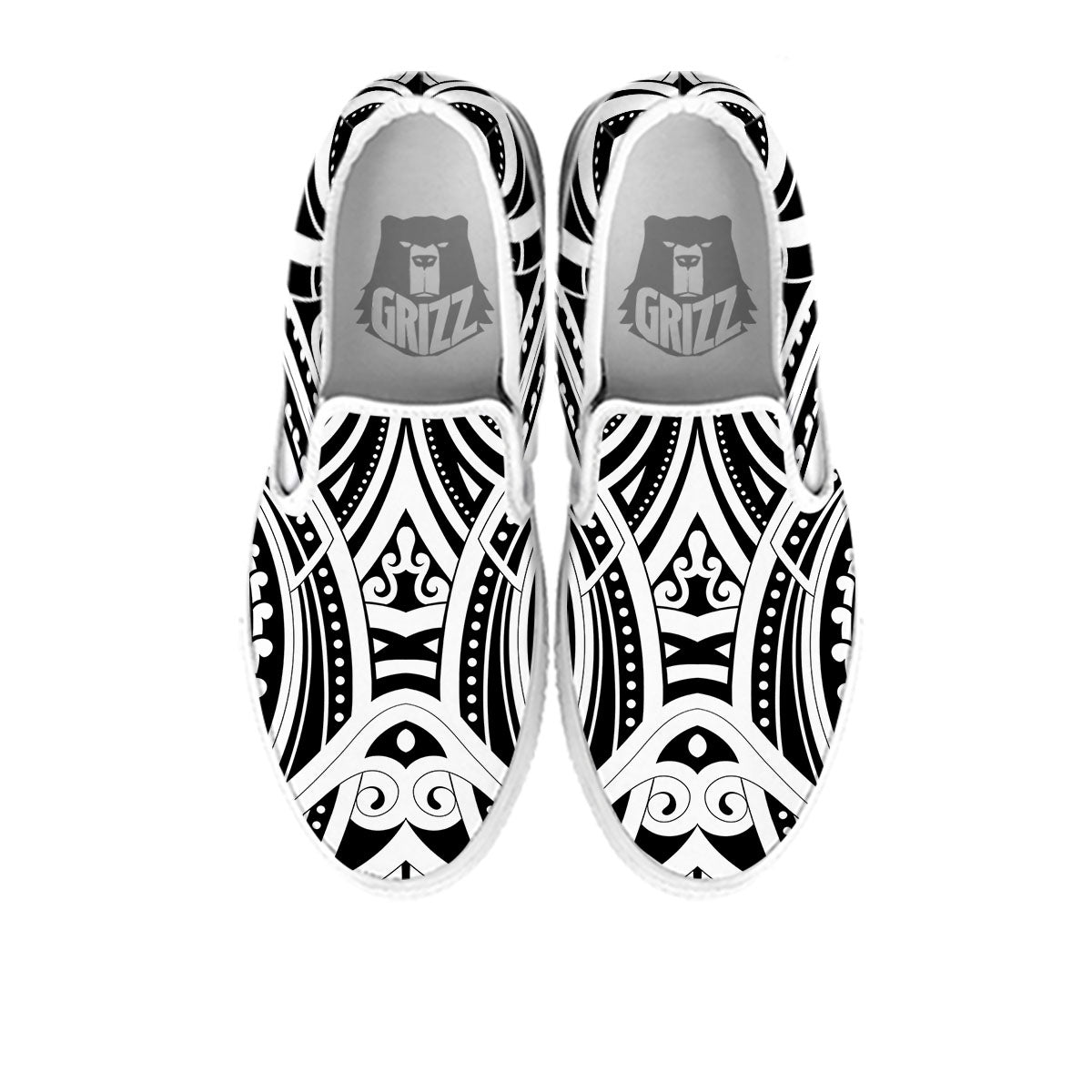 Maori Tattoo White And Black Print White Slip On Shoes-grizzshop