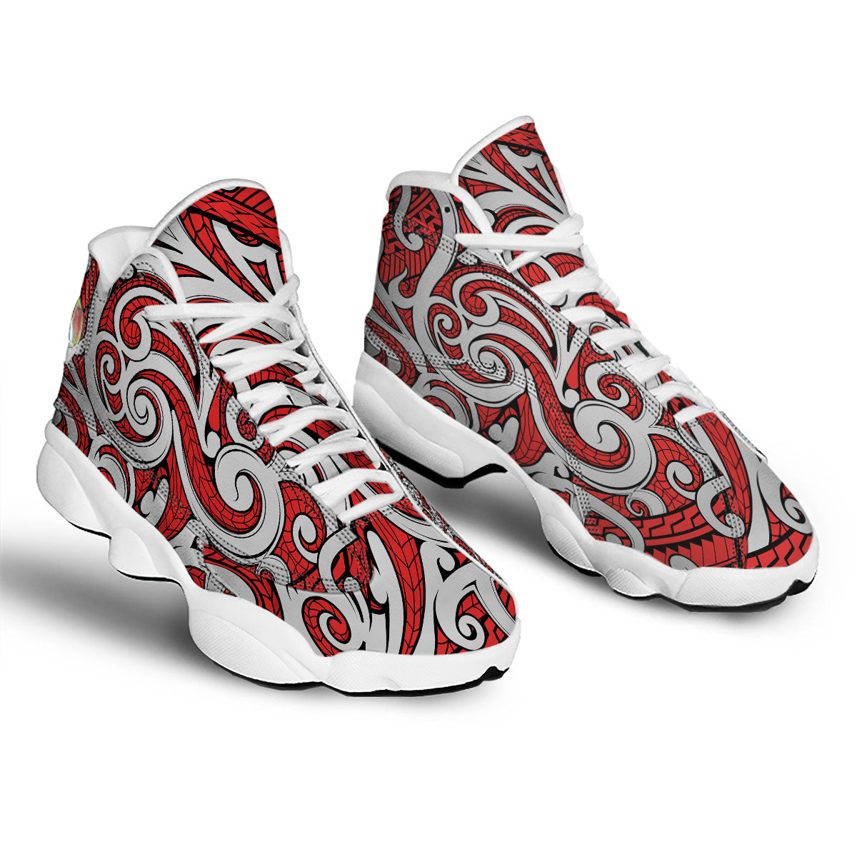 Maori Tribal Polynesian Kowhaiwhai Print White Basketball Shoes-grizzshop