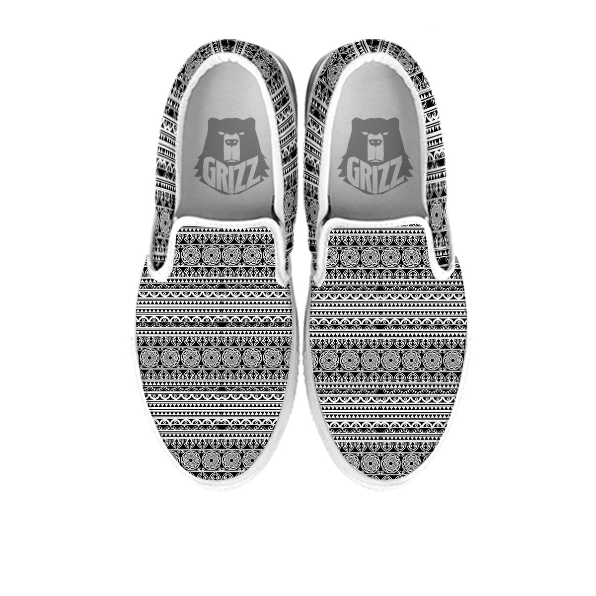 Maori Tribal White And Black Print White Slip On Shoes-grizzshop
