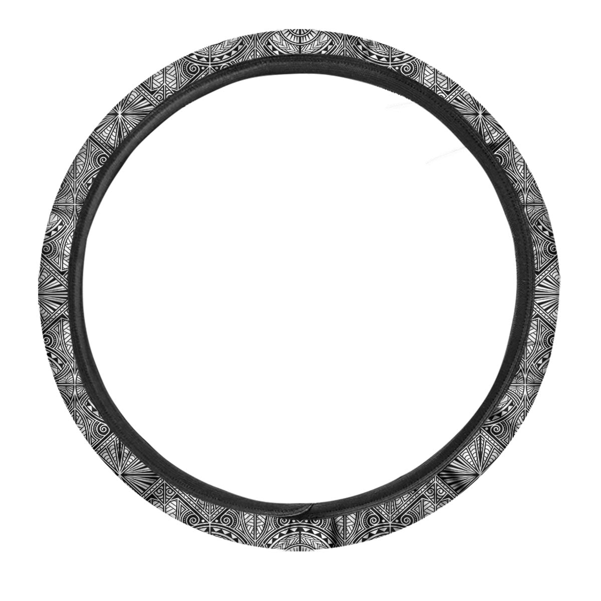 Maori White And Black Print Pattern Car Steering Wheel Cover-grizzshop