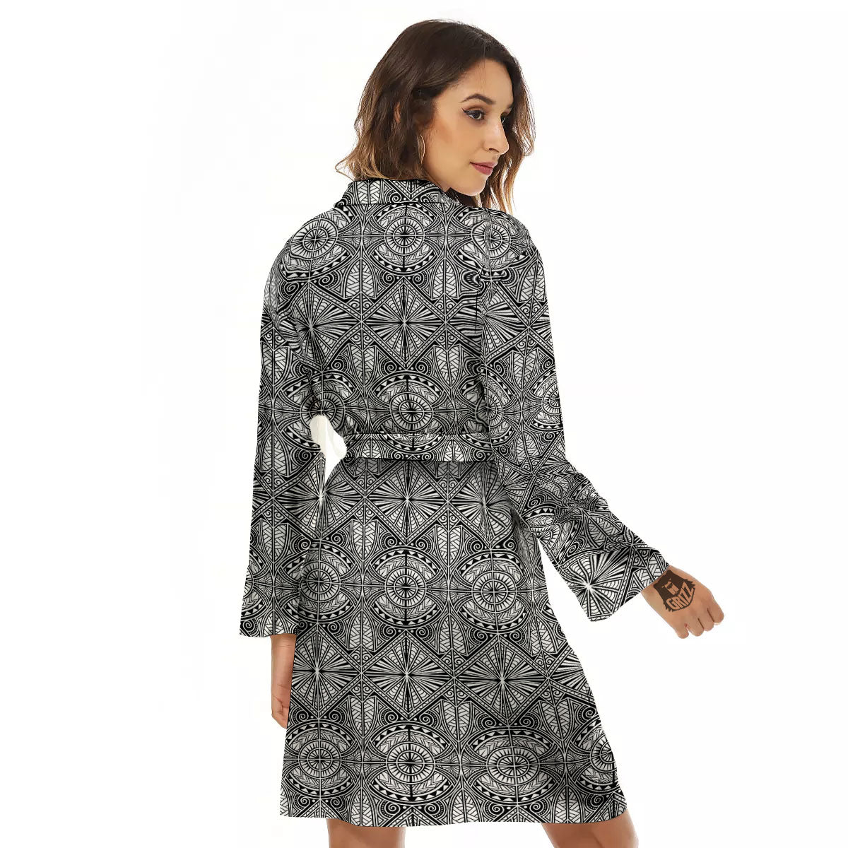 Maori White And Black Print Pattern Women's Robe-grizzshop