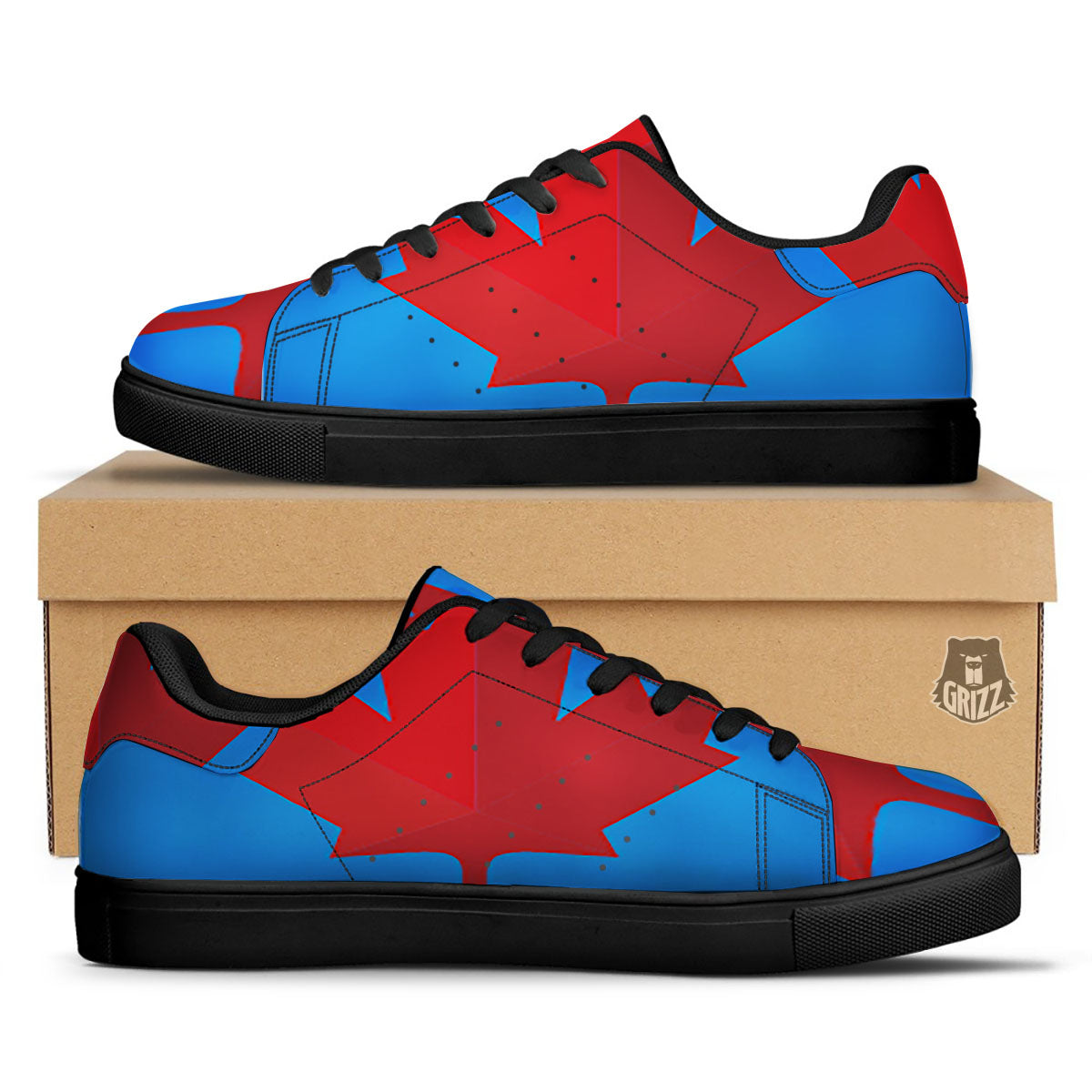 Maple Leaf Autumn Print Black Low Top Sneakers-grizzshop