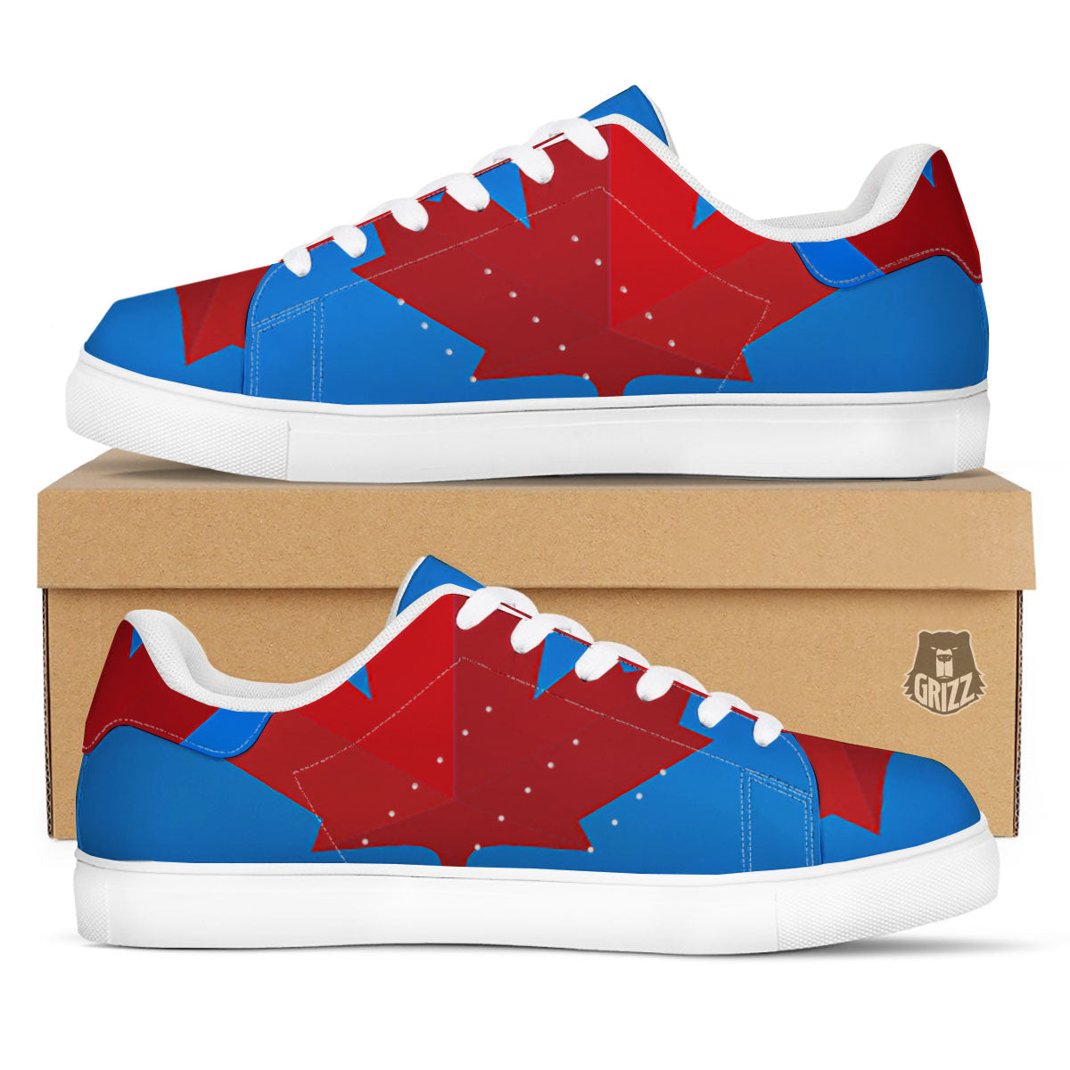 Maple Leaf Autumn Print White Low Top Sneakers-grizzshop