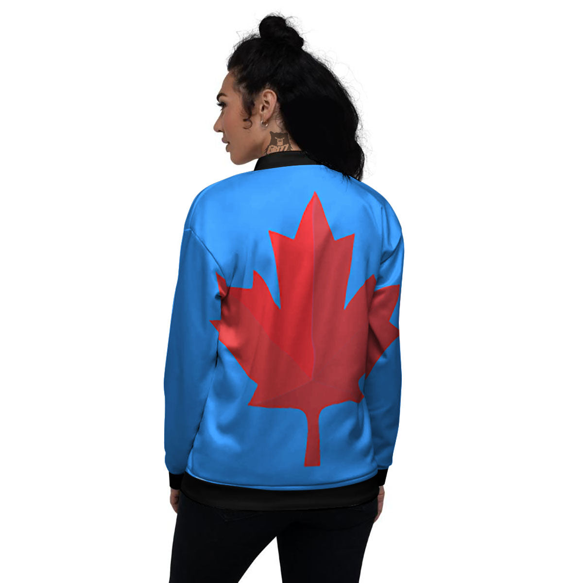 Maple Leaf Autumn Print Women's Bomber Jacket-grizzshop