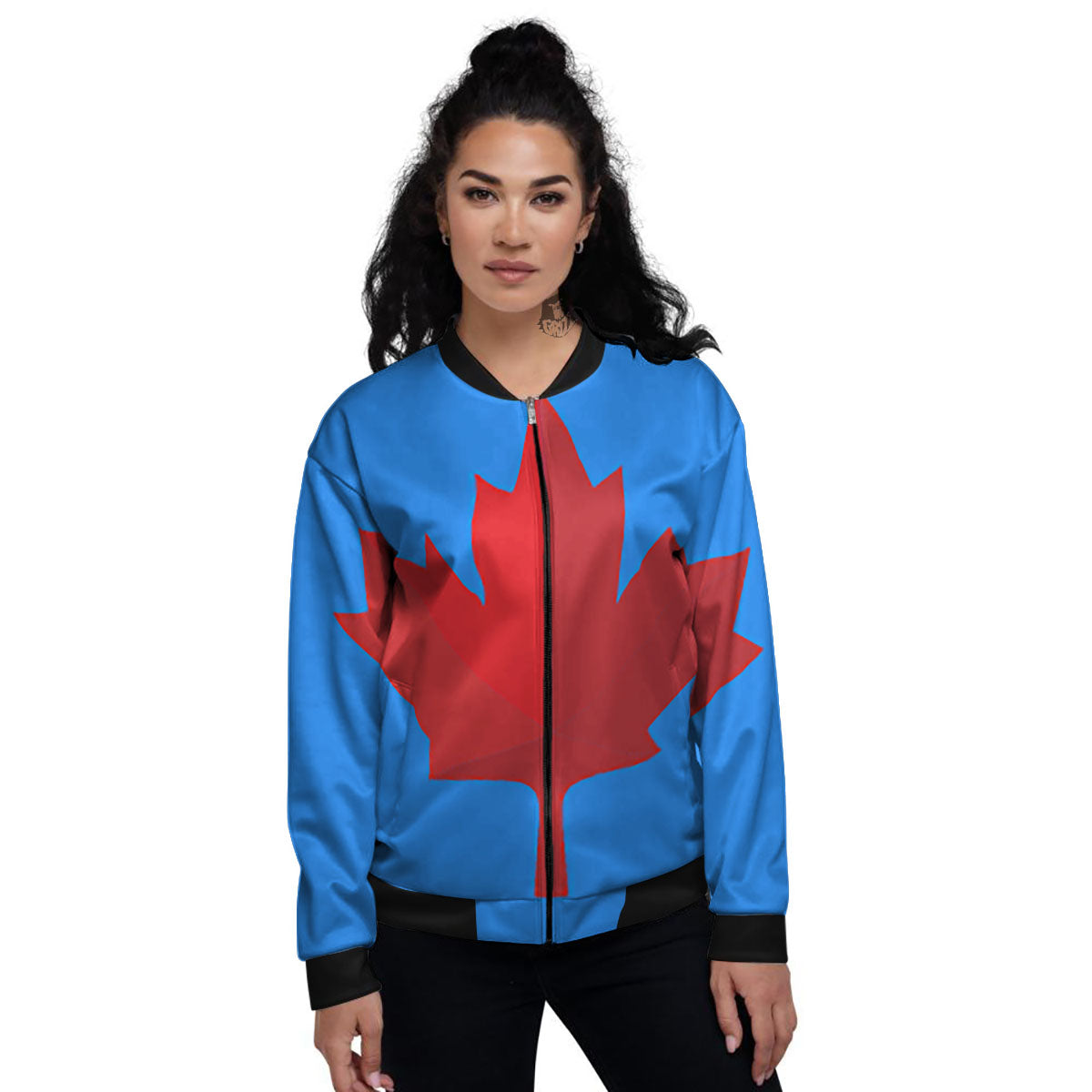 Maple Leaf Autumn Print Women's Bomber Jacket-grizzshop