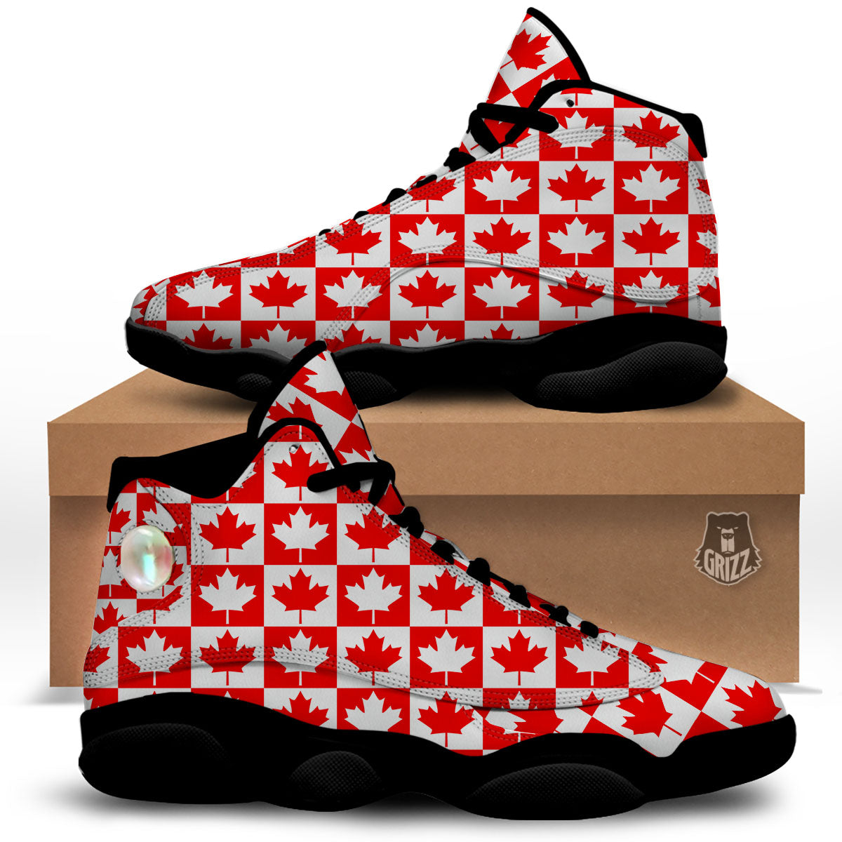 Maple Leaf Canada Print Pattern Black Basketball Shoes-grizzshop