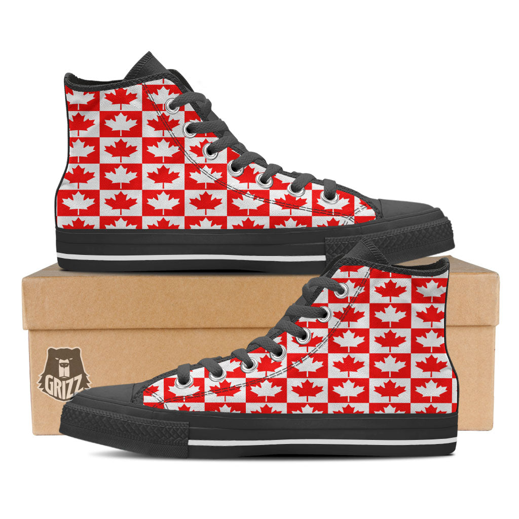 Maple Leaf Canada Print Pattern Black High Top Shoes-grizzshop