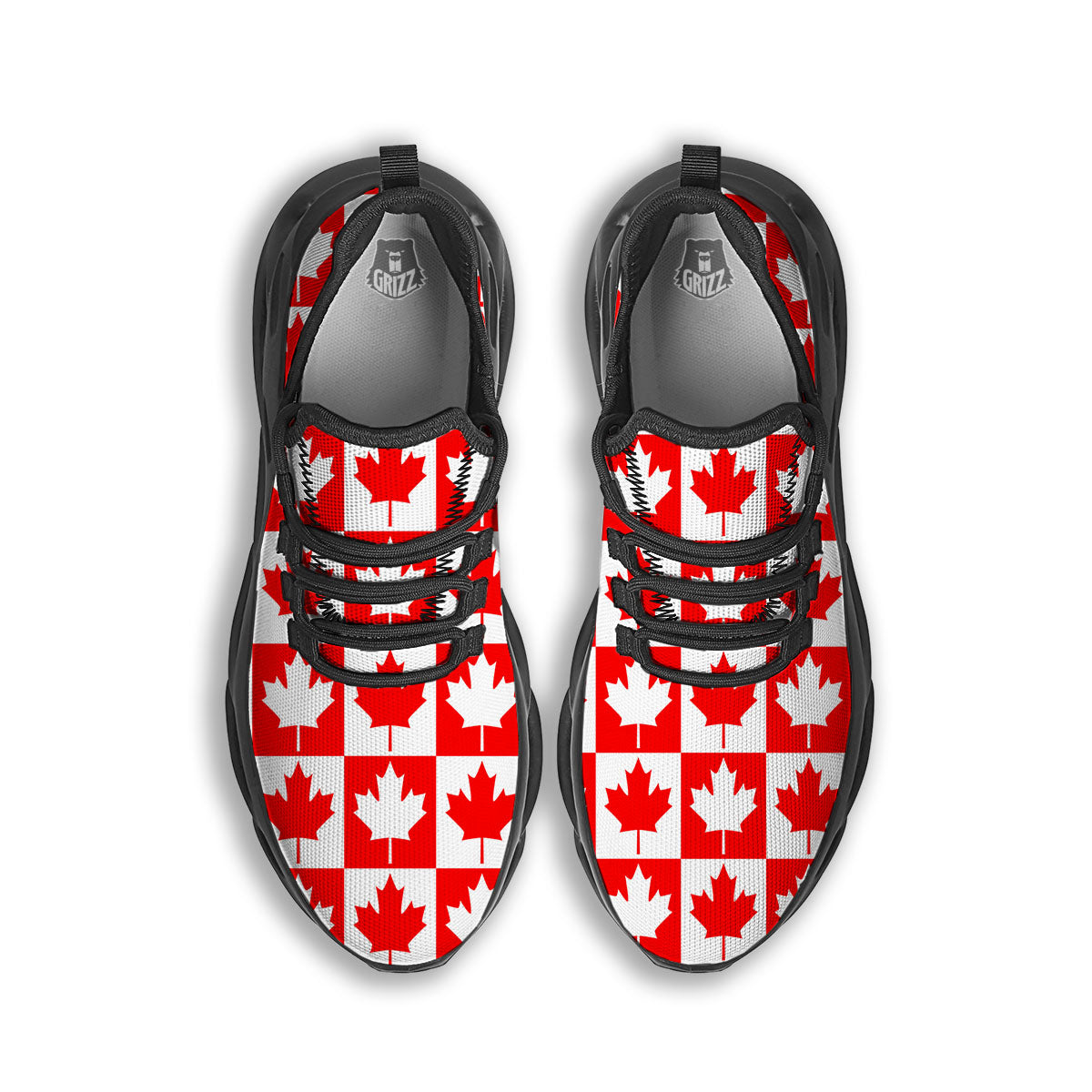 Maple Leaf Canada Print Pattern Black Running Shoes-grizzshop