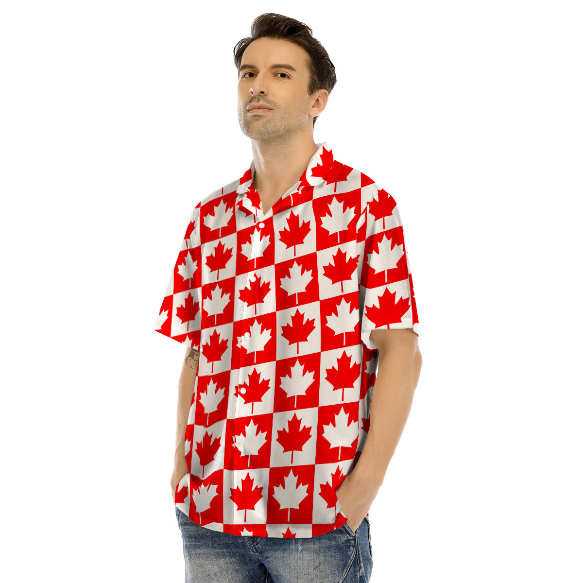 Maple Leaf Canada Print Pattern Men's Hawaiian Shirt-grizzshop