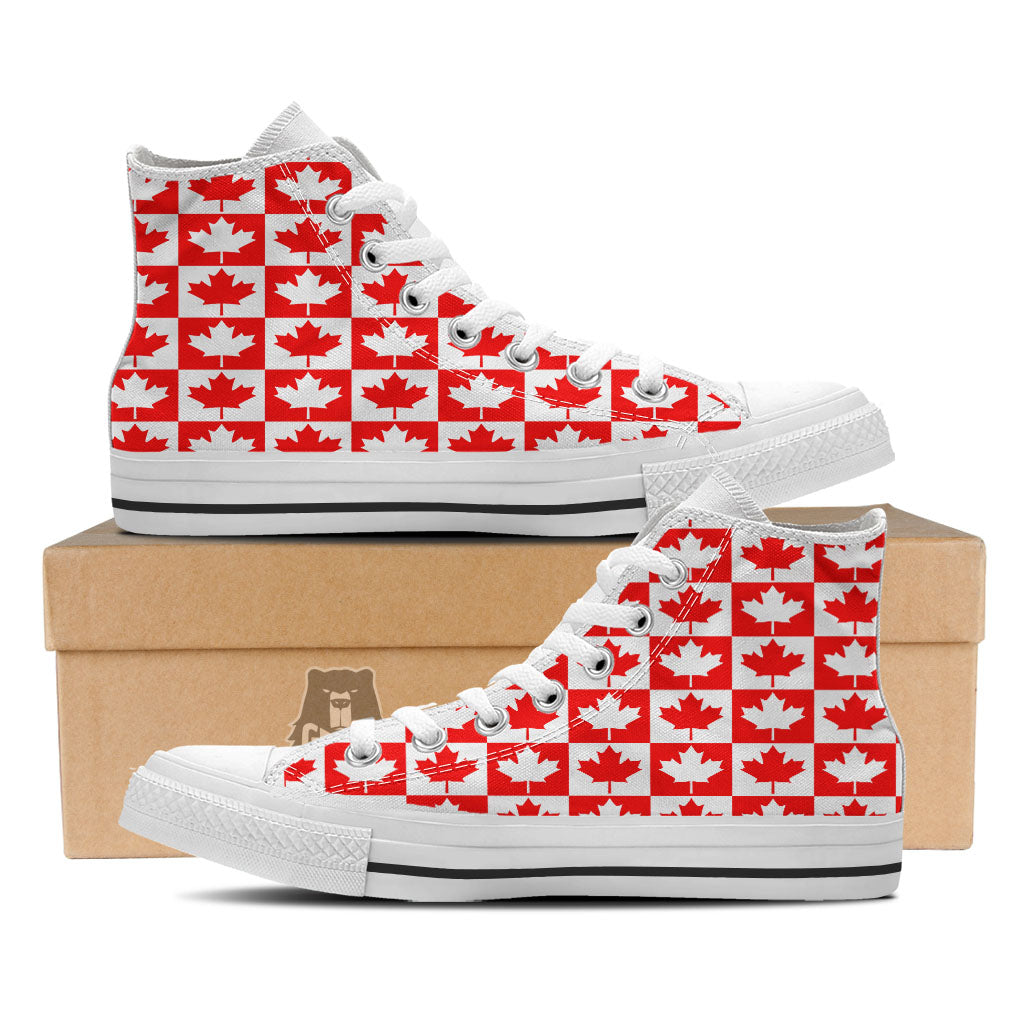 Maple Leaf Canada Print Pattern White High Top Shoes-grizzshop