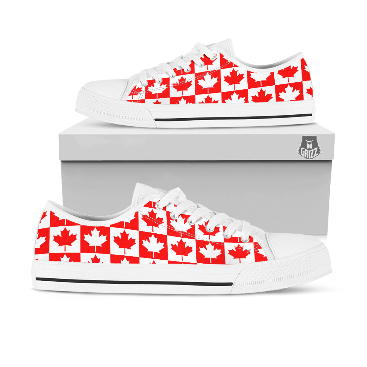 Maple Leaf Canada Print Pattern White Low Top Shoes-grizzshop