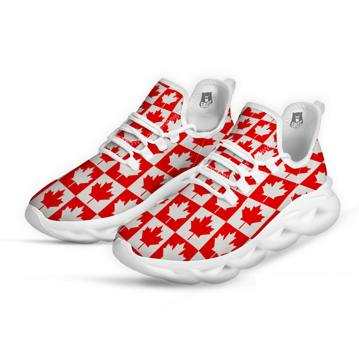 Maple Leaf Canada Print Pattern White Running Shoes-grizzshop
