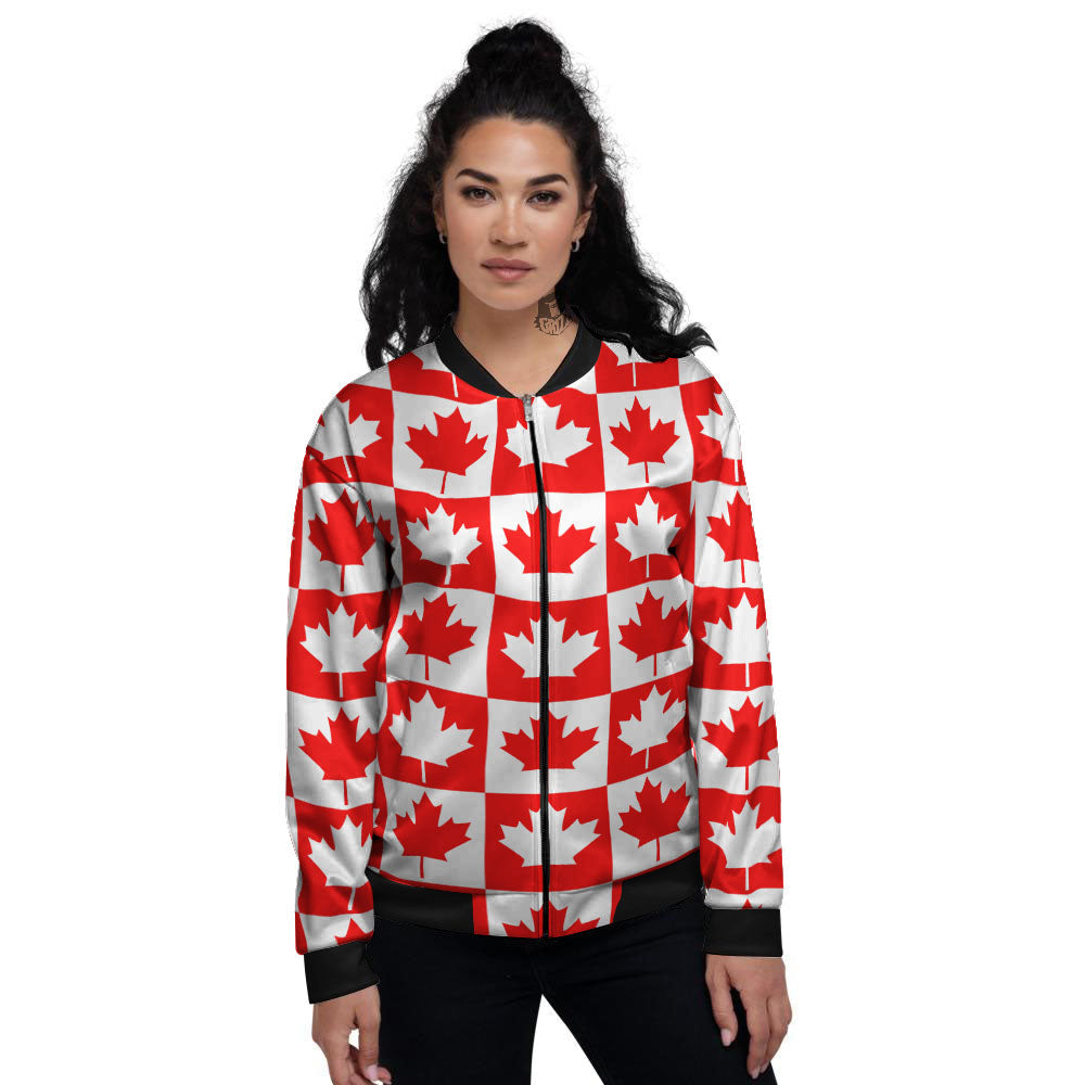 Maple Leaf Canada Print Pattern Women's Bomber Jacket-grizzshop