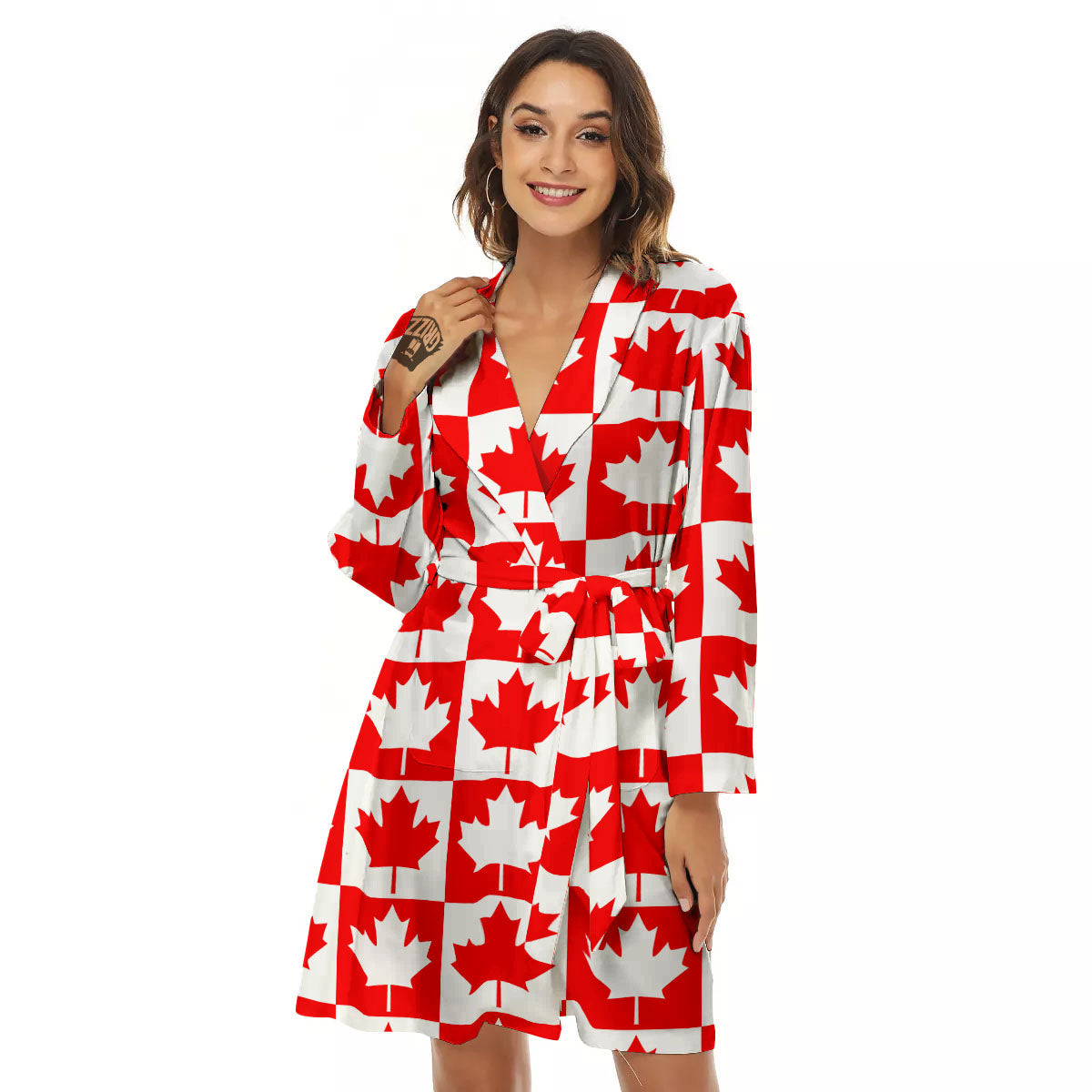 Maple Leaf Canada Print Pattern Women's Robe-grizzshop