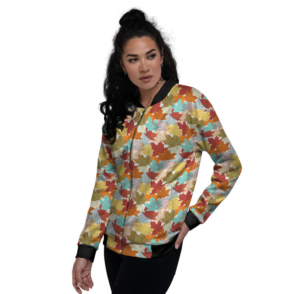 Maple Leaf Canadian Print Pattern Women's Bomber Jacket-grizzshop