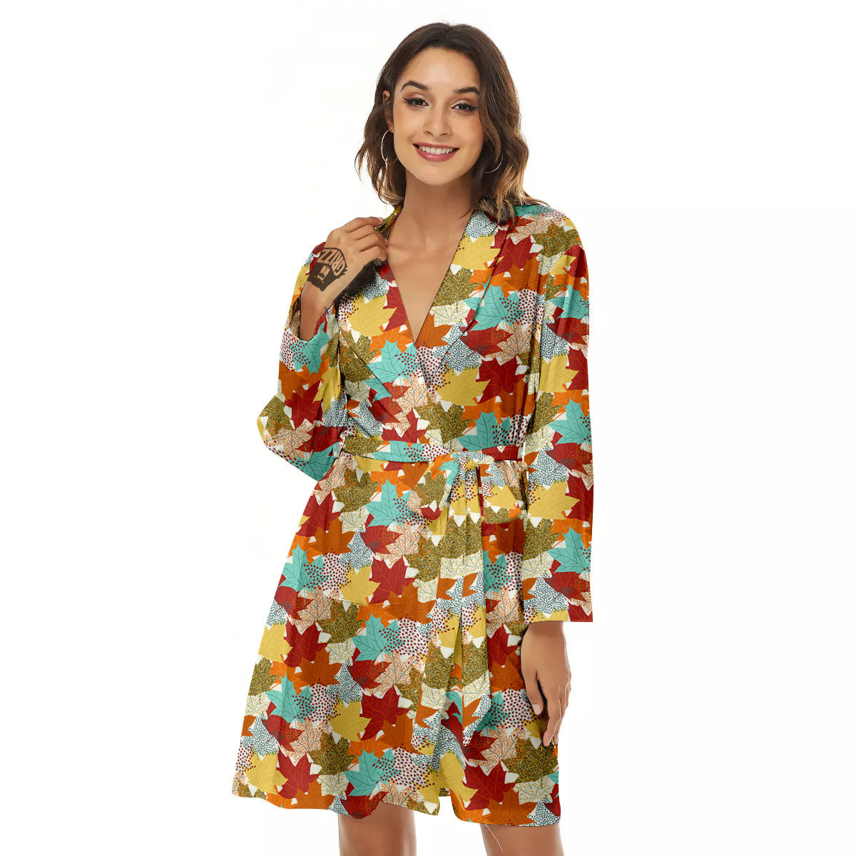 Maple Leaf Canadian Print Pattern Women's Robe-grizzshop