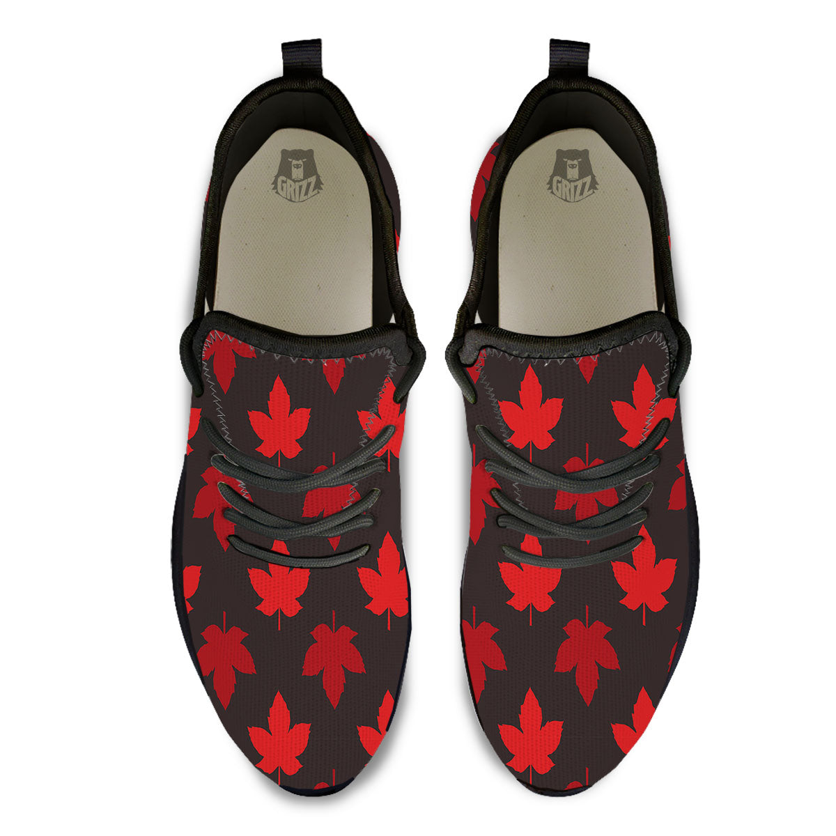Maple Leaf Red Canadian Print Pattern Black Athletic Shoes-grizzshop