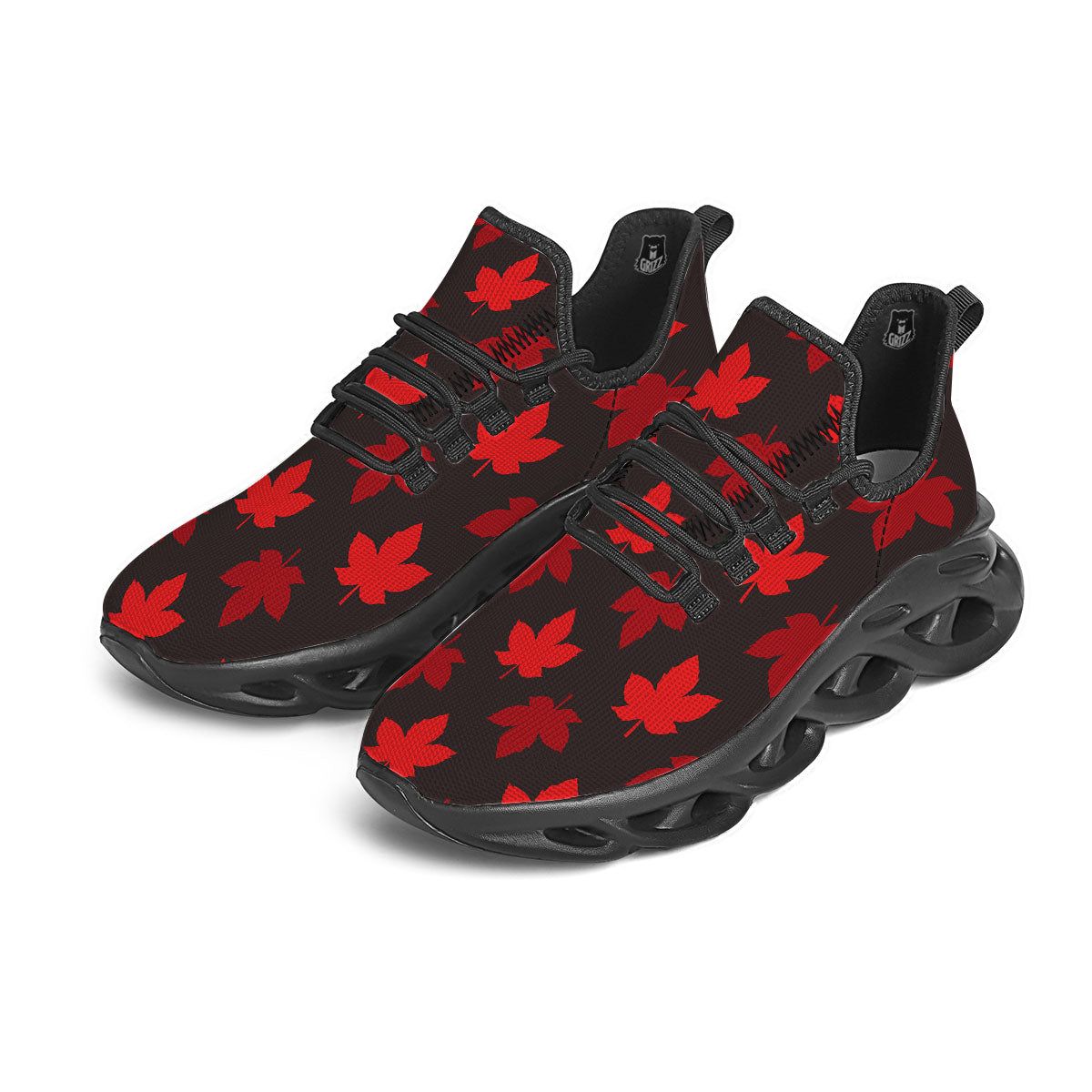 Maple Leaf Red Canadian Print Pattern Black Running Shoes-grizzshop