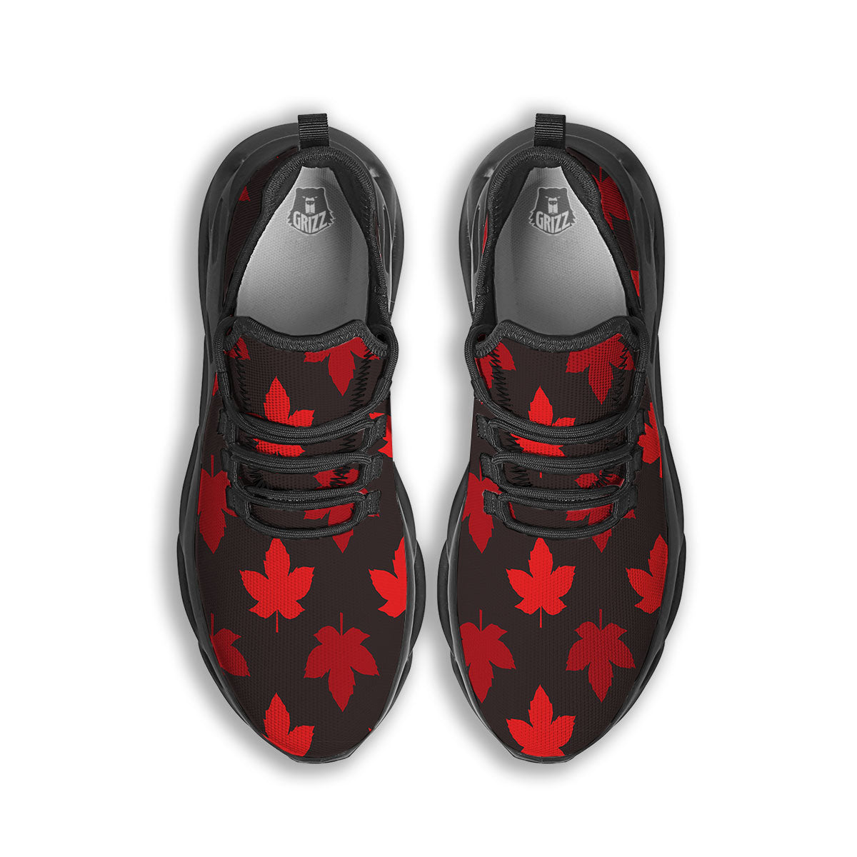 Maple Leaf Red Canadian Print Pattern Black Running Shoes-grizzshop