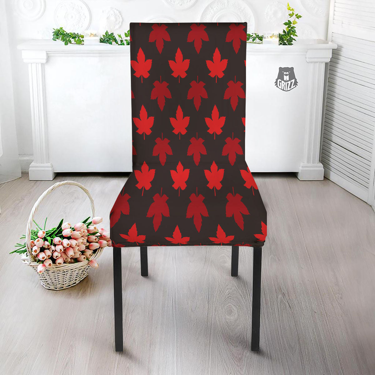 Maple Leaf Red Canadian Print Pattern Dining Chair Slipcover-grizzshop