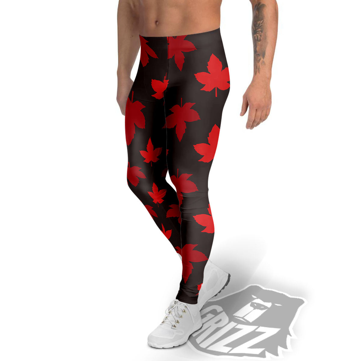 Maple Leaf Red Canadian Print Pattern Men's Leggings-grizzshop