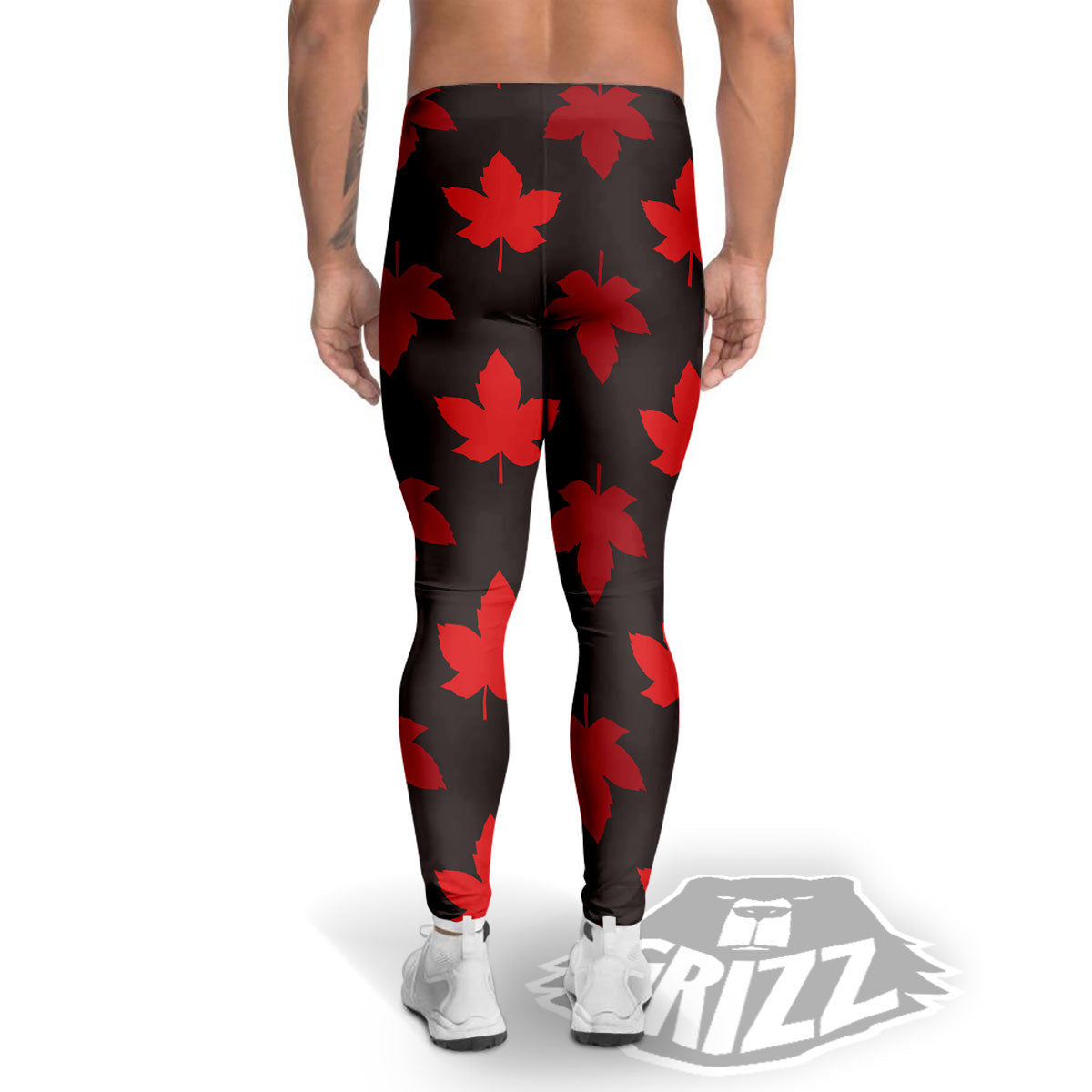 Maple Leaf Red Canadian Print Pattern Men's Leggings-grizzshop