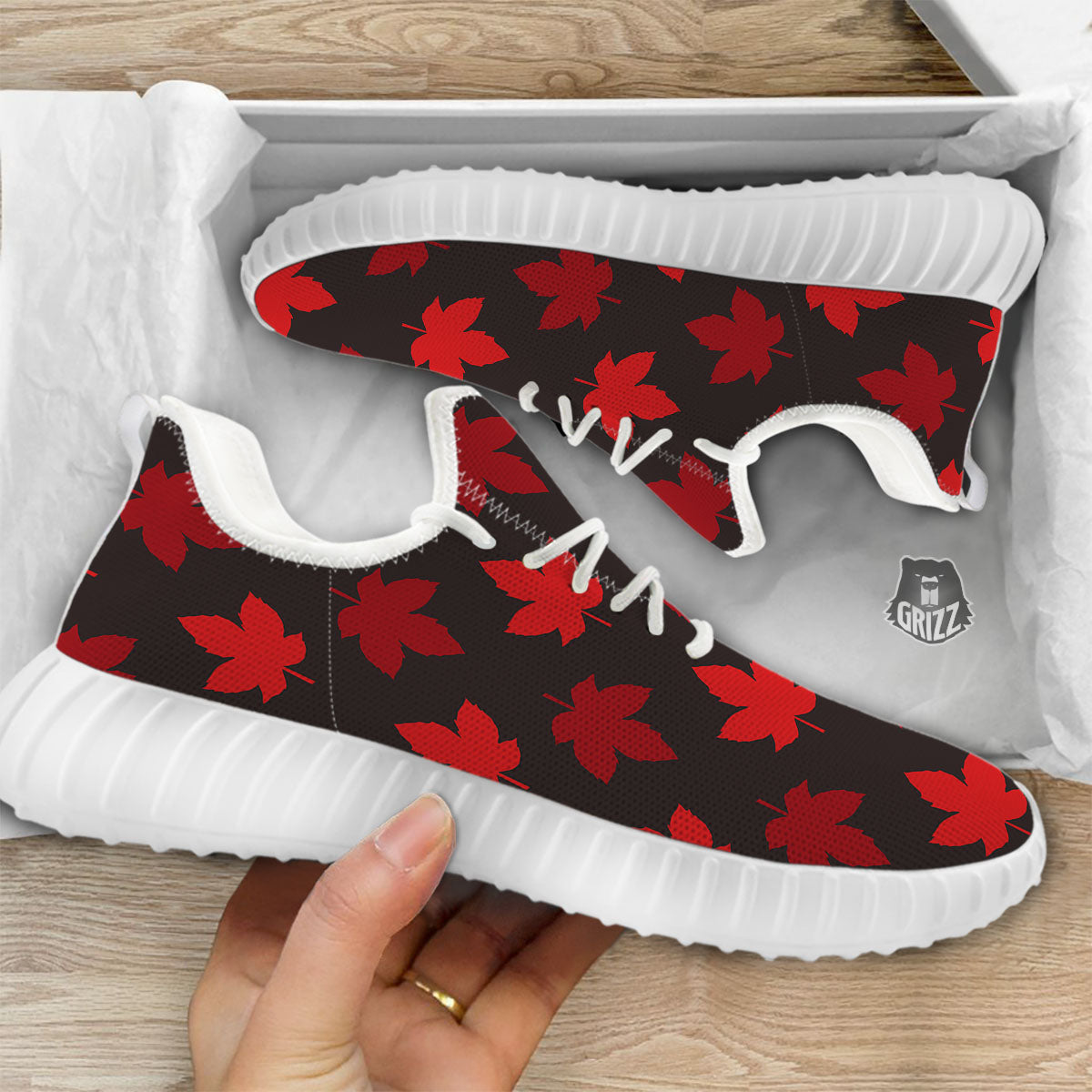 Maple Leaf Red Canadian Print Pattern White Walking Shoes-grizzshop