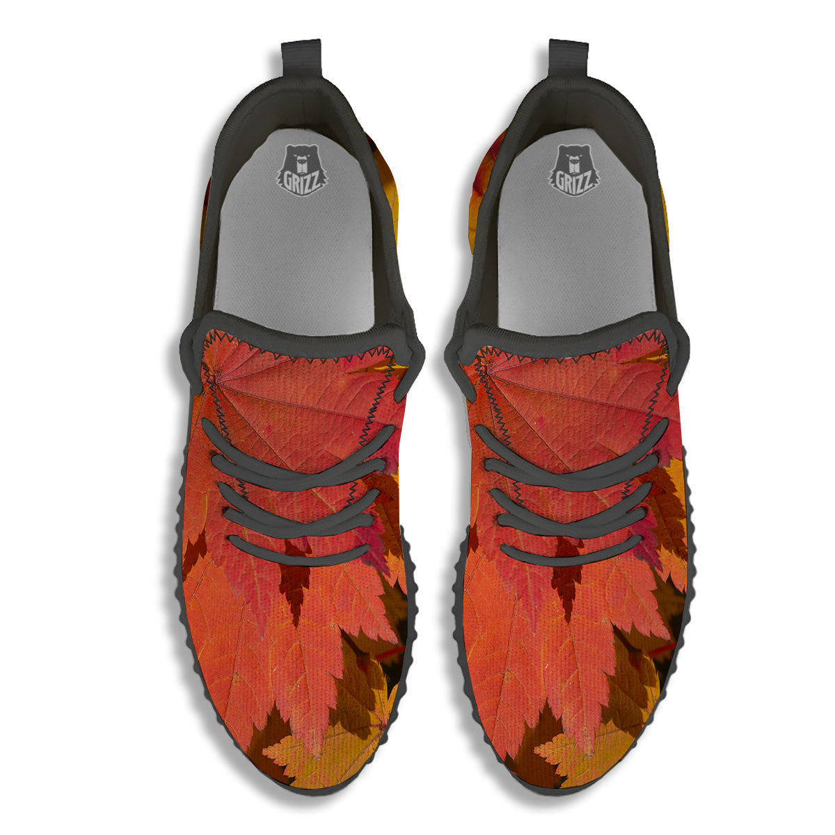 Maple Leaves Autumn Print Black Walking Shoes-grizzshop