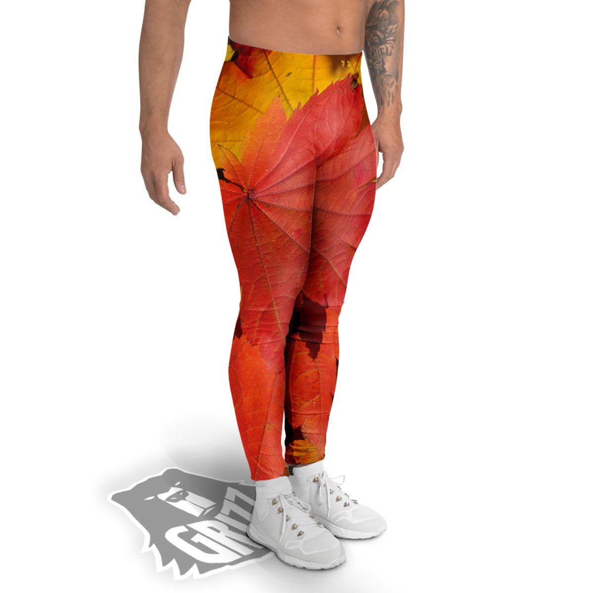Maple Leaves Autumn Print Men's Leggings-grizzshop