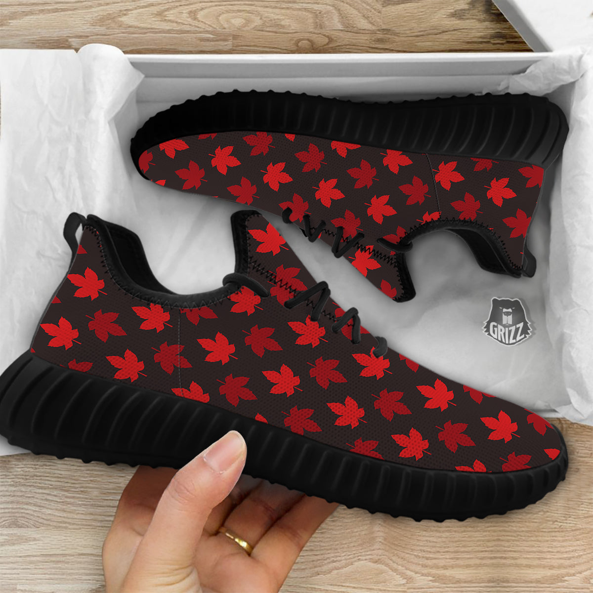 Maple Leaves Autumn Print Pattern Black Walking Shoes-grizzshop