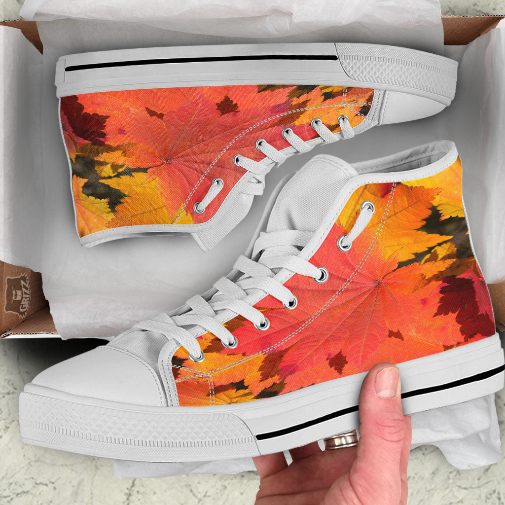 Maple Leaves Autumn Print White High Top Shoes-grizzshop