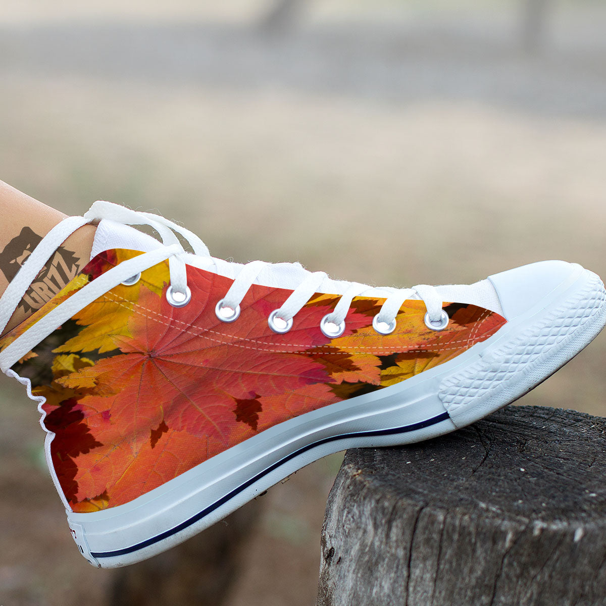 Maple Leaves Autumn Print White High Top Shoes-grizzshop