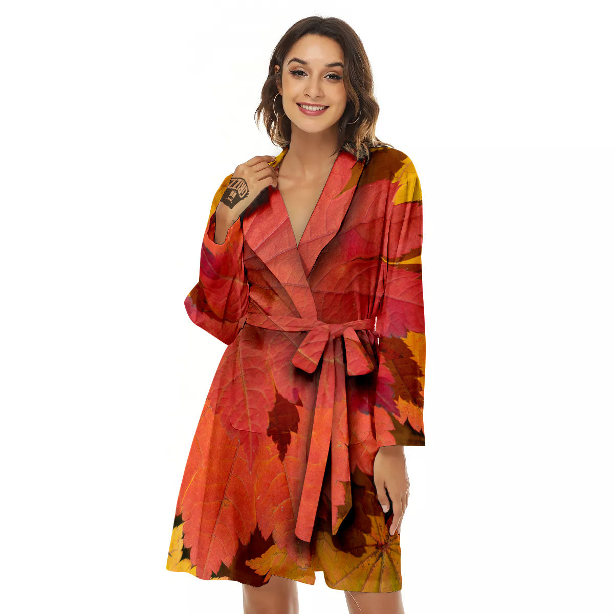 Maple Leaves Autumn Print Women's Robe-grizzshop