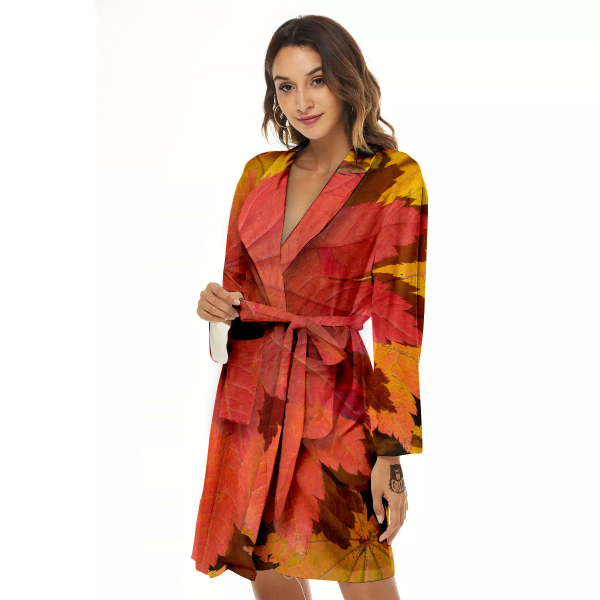 Maple Leaves Autumn Print Women's Robe-grizzshop