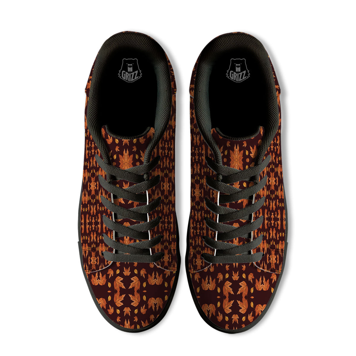 Maple Leaves Orange Print Pattern Black Low Top Sneakers-grizzshop