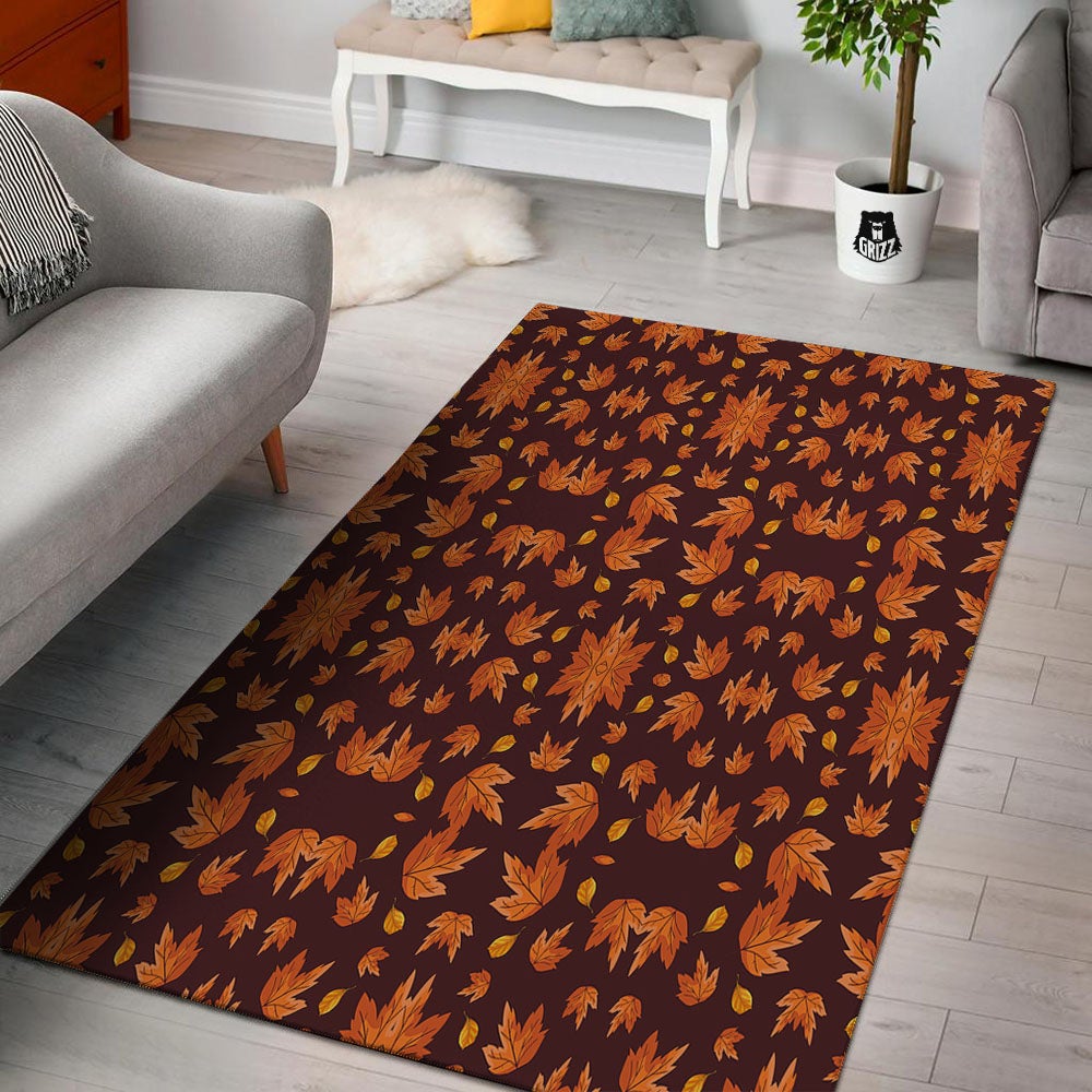 Maple Leaves Orange Print Pattern Floor Mat-grizzshop