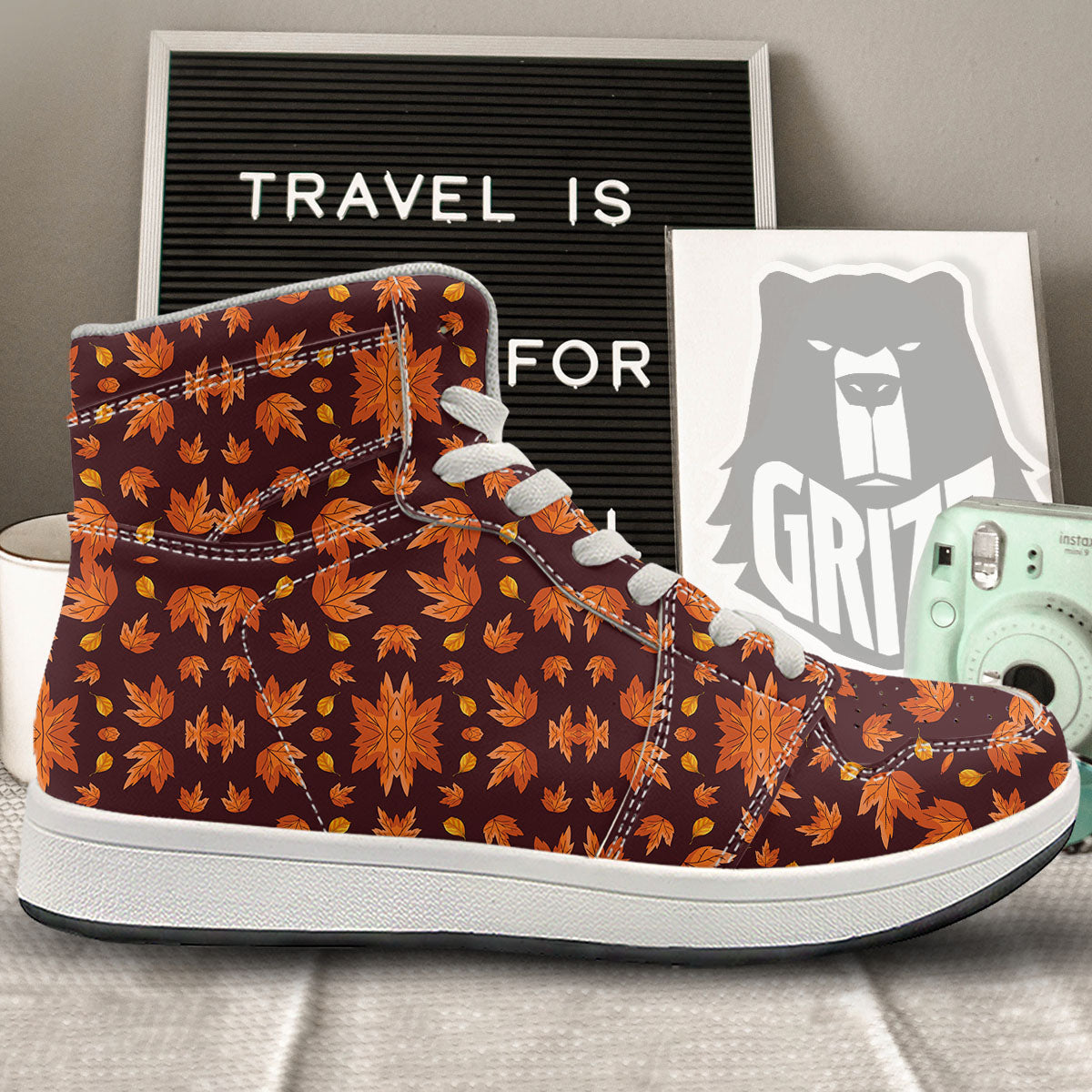 Maple Leaves Orange Print Pattern High Top Sneakers-grizzshop