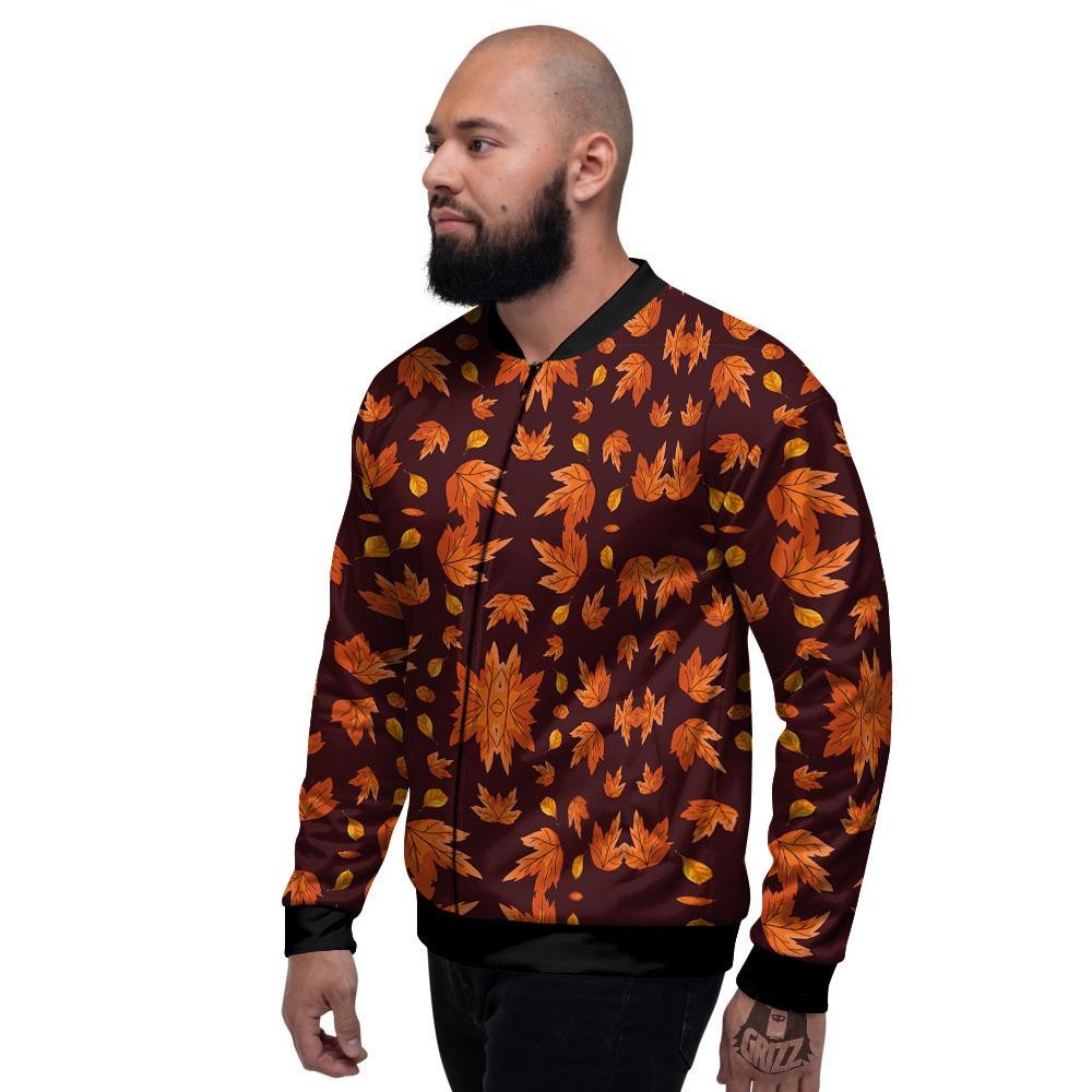 Maple Leaves Orange Print Pattern Men's Bomber Jacket-grizzshop