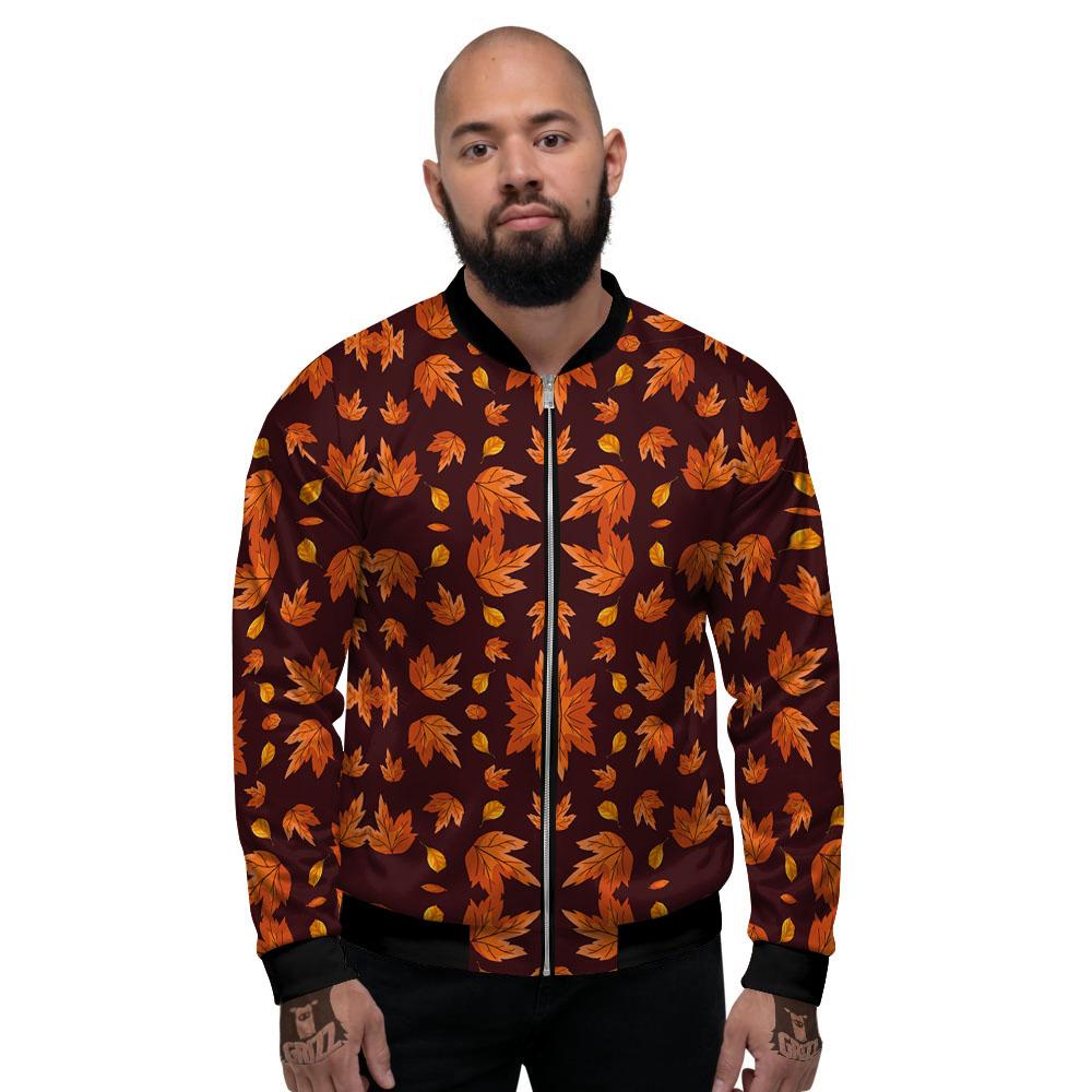 Maple Leaves Orange Print Pattern Men's Bomber Jacket-grizzshop