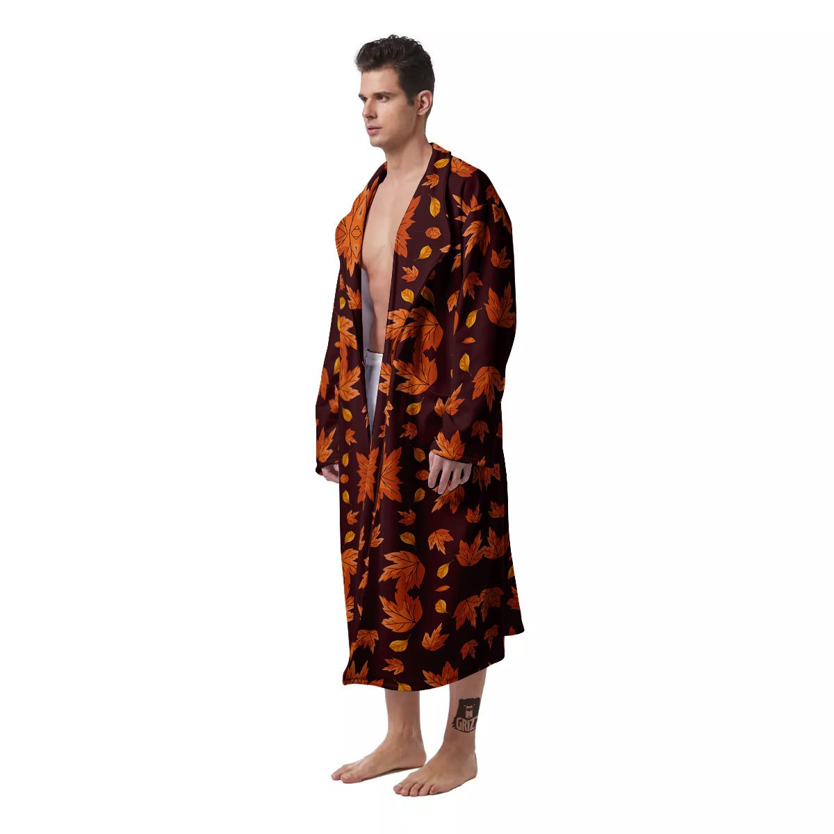 Maple Leaves Orange Print Pattern Men's Robe-grizzshop