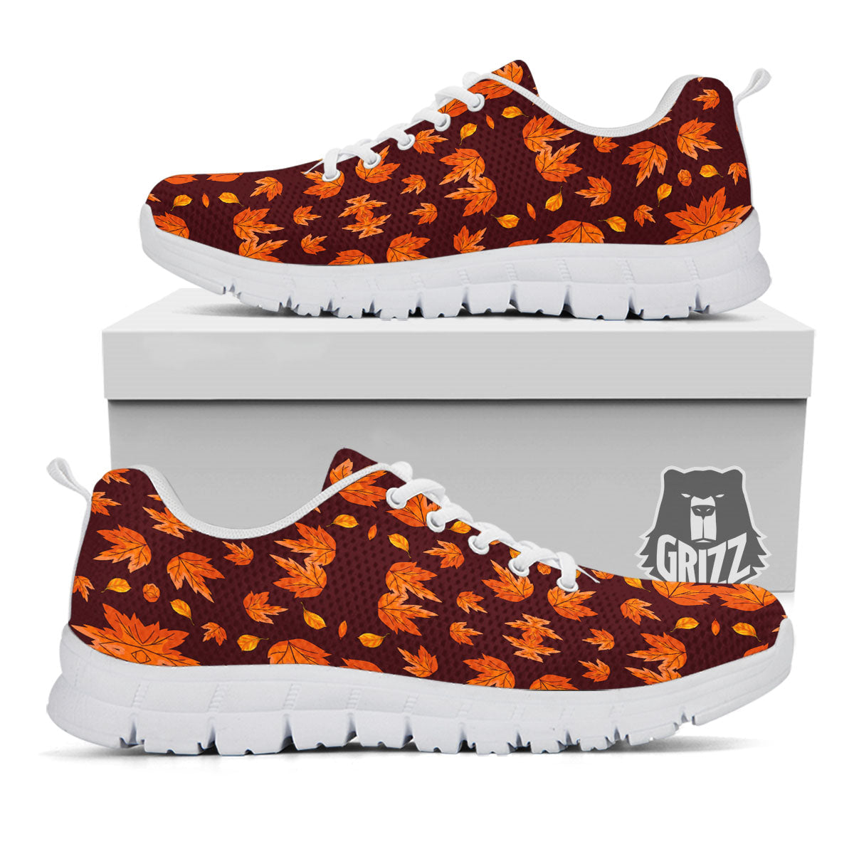 Maple Leaves Orange Print Pattern White Sneaker-grizzshop