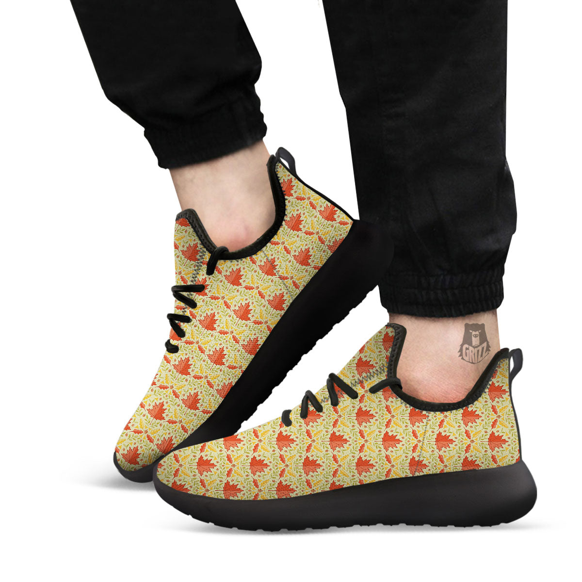 Maple Leaves Print Pattern Black Athletic Shoes-grizzshop